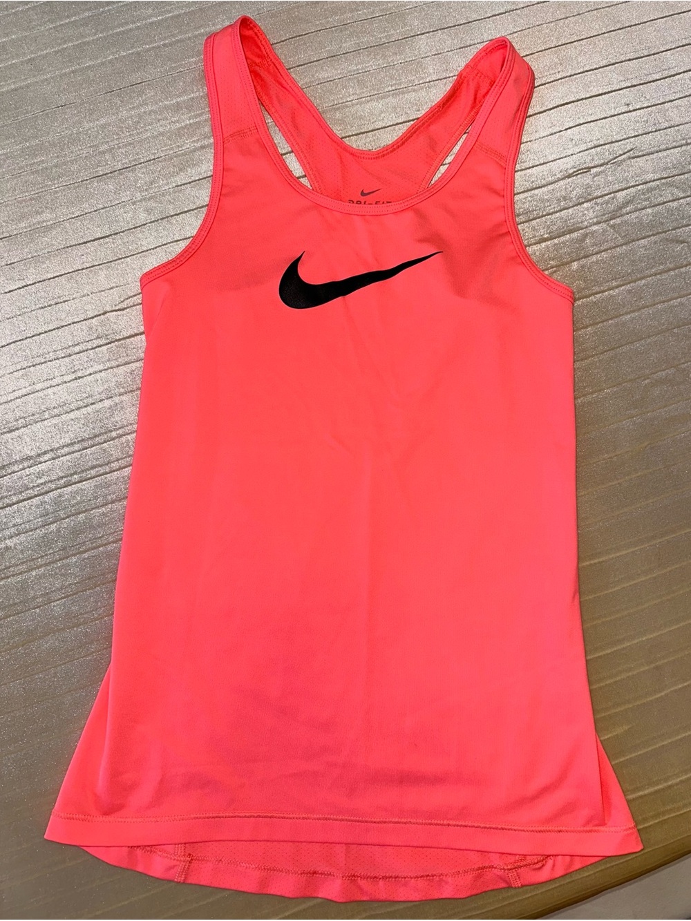 Nike Pro Women’s Neon Coral Dri-Fit Tank Top with Black Swoosh